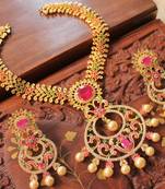 Aewsome Cz Ruby Emerald Designer Bridal Necklace Set