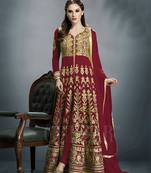 Maroon georgette embroidered semi stitched salwar with dupatta