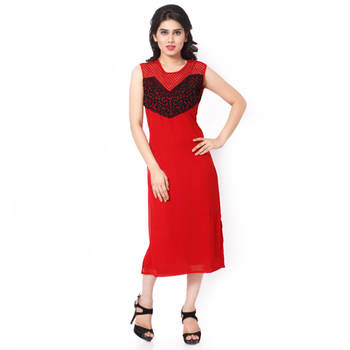 Red Georgette And Net Embroidered Stitched Kurti 1