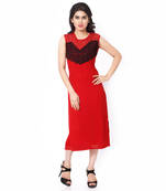 Red Georgette And Net Embroidered Stitched Kurti