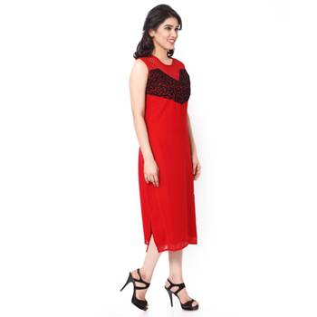 Red Georgette And Net Embroidered Stitched Kurti 2