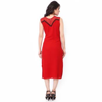 Red Georgette And Net Embroidered Stitched Kurti 3