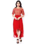 Red And Cream Net And Georgette Embroidered Stitched Kurti