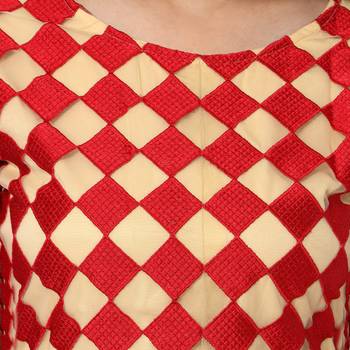 Red And Cream Net And Georgette Embroidered Stitched Kurti 4