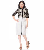 Off White And Black Gerogette Embroidered Stitched Kurti