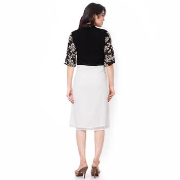 Off White And Black Gerogette Embroidered Stitched Kurti 3