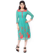 Green gerogette embroidered stitched kurti