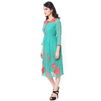 Green gerogette embroidered stitched kurti 2