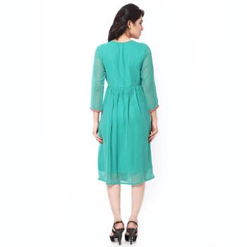 Green gerogette embroidered stitched kurti 3