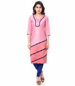 Pink Mix Cotton Plain Stitched Kurti
