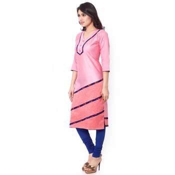 Pink Mix Cotton Plain Stitched Kurti 2