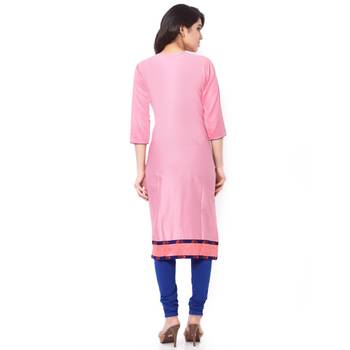 Pink Mix Cotton Plain Stitched Kurti 3