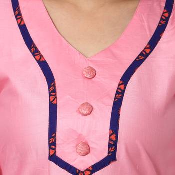 Pink Mix Cotton Plain Stitched Kurti 4
