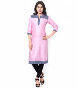 Pink Mix Cotton Plain Stitched Kurti