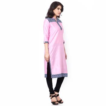 Pink Mix Cotton Plain Stitched Kurti 2
