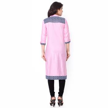 Pink Mix Cotton Plain Stitched Kurti 3