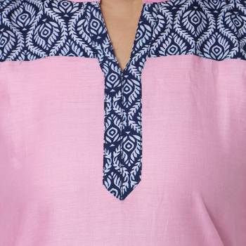 Pink Mix Cotton Plain Stitched Kurti 4