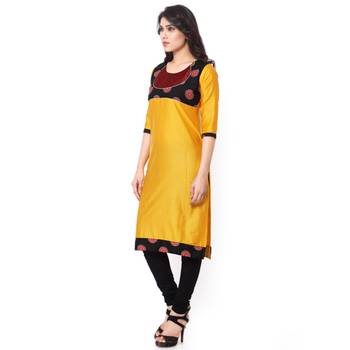 Yellow Mix Cotton Plain Stitched Kurti 2