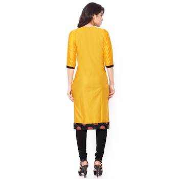 Yellow Mix Cotton Plain Stitched Kurti 3