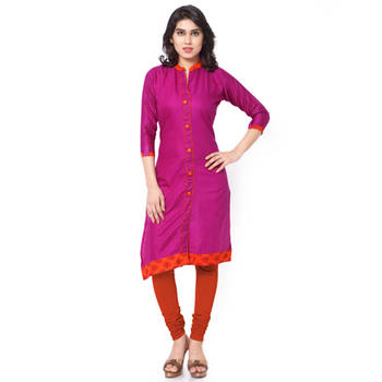 Purple Mix Cotton Plain Stitched Kurti 1