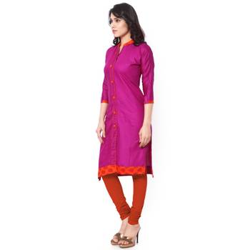 Purple Mix Cotton Plain Stitched Kurti 2