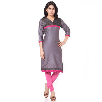 Grey Mix Cotton Plain Stitched Kurti 1