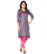 Grey Mix Cotton Plain Stitched Kurti