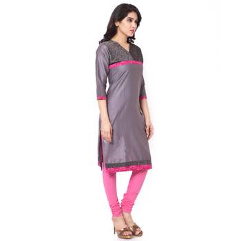 Grey Mix Cotton Plain Stitched Kurti 2