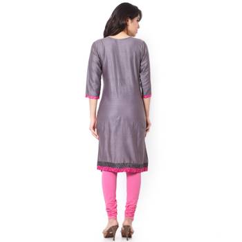 Grey Mix Cotton Plain Stitched Kurti 3