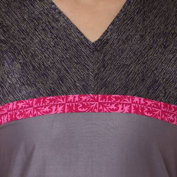 Grey Mix Cotton Plain Stitched Kurti 4