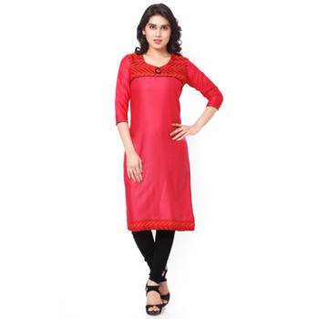 Pink Mix Cotton Plain Stitched Kurti 1