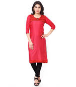Pink Mix Cotton Plain Stitched Kurti