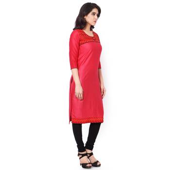 Pink Mix Cotton Plain Stitched Kurti 2