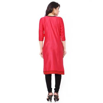 Pink Mix Cotton Plain Stitched Kurti 3