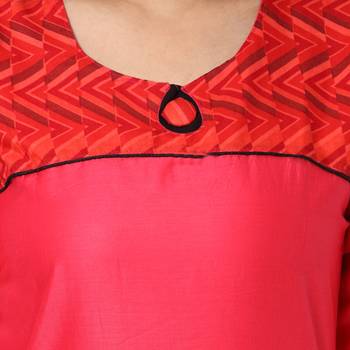 Pink Mix Cotton Plain Stitched Kurti 4