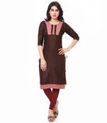 Brown Mix Cotton Plain Stitched Kurti