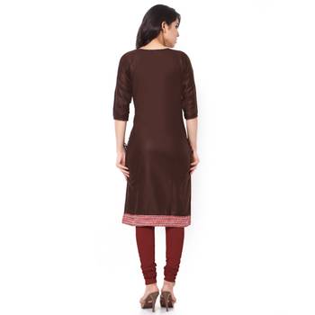 Brown Mix Cotton Plain Stitched Kurti 3
