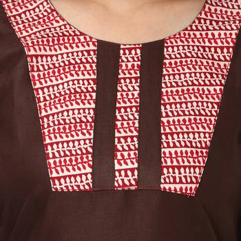 Brown Mix Cotton Plain Stitched Kurti 4