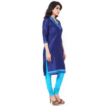 Blue Mix Cotton Plain Stitched Kurti 2