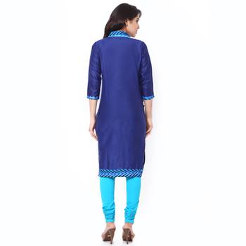 Blue Mix Cotton Plain Stitched Kurti 3