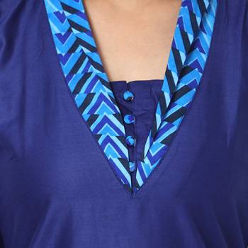 Blue Mix Cotton Plain Stitched Kurti 4