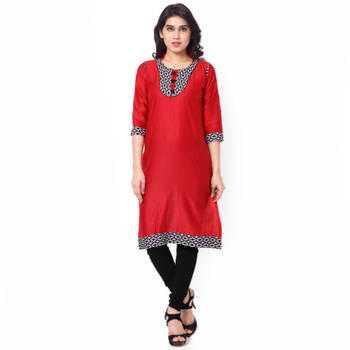 Orange Mix Cotton Plain Stitched Kurti 1