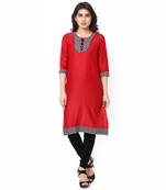 Orange Mix Cotton Plain Stitched Kurti