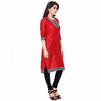 Orange Mix Cotton Plain Stitched Kurti 2