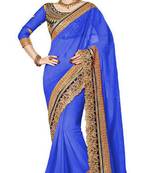 blue embroidered georgette saree With Blouse