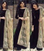 zeel fashion Chudi Salwar black embroidery worked salwar santun  dress With Najmin Dupatta ( Unstitched)