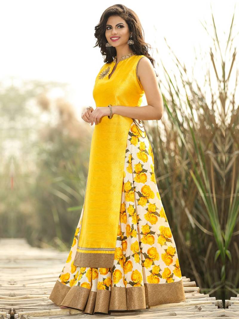 zeel fashion yellow  embroidery worked salwar santun  dress With Najmin Dupatta ( Unstitched)