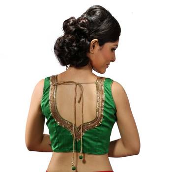 Green handwork blouse. dupion silk stitched blouse 1