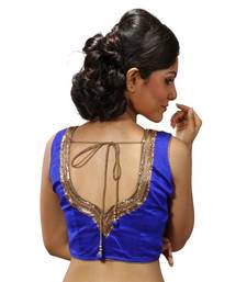 Royal blue handwork blouse dupion silk stitched blouse