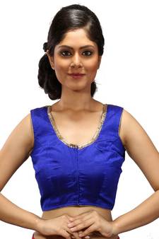 Royal blue handwork blouse dupion silk stitched blouse